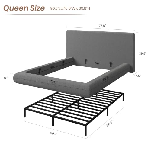 Garvee Cloud Bed Frame Queen Size with Upholstered Headboard | Modern Cloud Platform Bed Queen, No Box Spring Needed, Easy Assembly, Soft Plush Fabric, Noise-free, Dark Grey - color: Dark Gray, size: Queen (U.S. Standard)