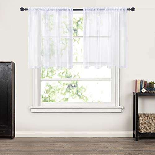 MIULEE 2 Panels Kitchen Tiers Half Window Sheer Curtains 29 X 24 Inch White | Rod Pocket, Voile Drapes, Kitchen, Bathroom, Small Windows, Kitchen Tiers - color: White, size: 29"W x 24"L (Pack of 2)