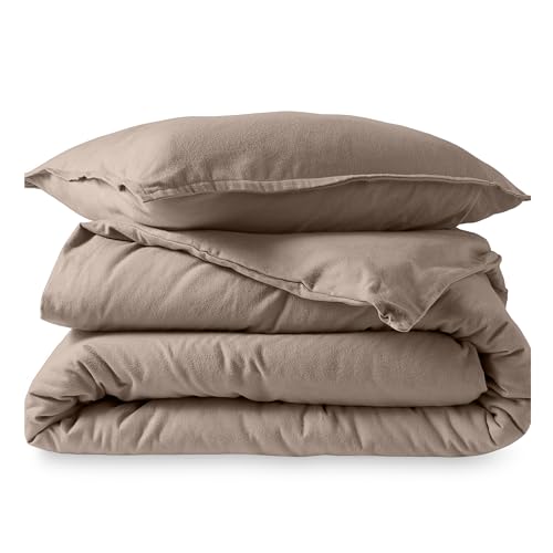 Bare Home Flannel Duvet Cover Set (Twin/Twin XL, Taupe) | 100% Cotton, Velvety Soft, Heavyweight, Premium Flannel, Double Brushed, Includes Sham Pillow Cover - color: 04 - Taupe (No Comforter), size: Twin/Twin XL