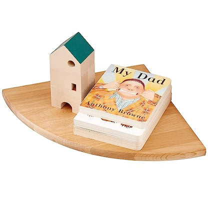 Oak Corner Shelf 9 inches Natural Wood Floating Corner Shelves Round End Wall Mounted Display Shelf Corner Plant Stand for Bathroom Kitchen Bedroom Livingroom Floating Shelves - size: 9 inches