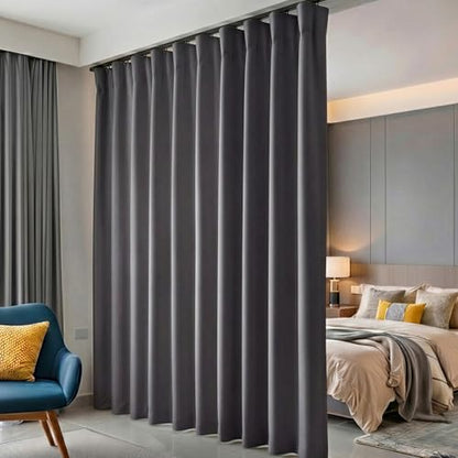 hoeflife Room Divider Curtains Blackout Floor to Ceiling Curtain with Hook Wall Mount Sliding Door Curtains Ceiling Mount Extra Wide Curtain Wall Divider for Room Separation (Grey, W150 x H108 Inch)