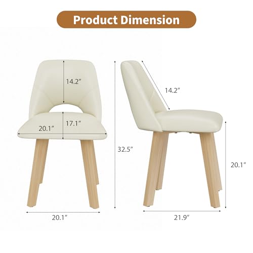 Garvee Dining Chairs Set of 2, PU Leather Upholstered Kitchen Chairs, Beige | Sturdy Wood Frame , Scratch-Resistant Padded Seat, Modern Armless Side Chairs for Dining Room, Kitchen Room, Patio, - color: Beige, size: Set of 2