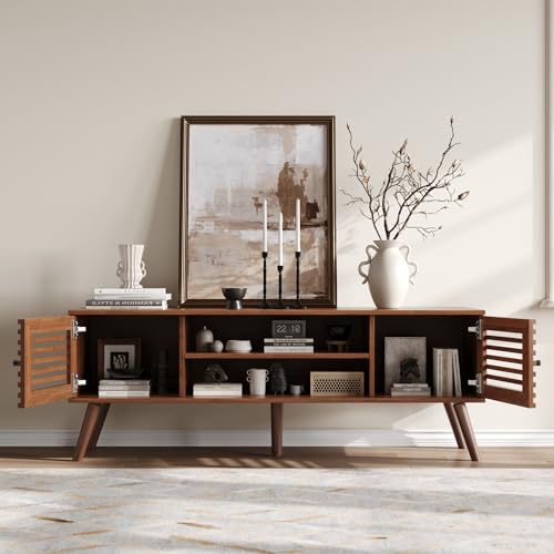 Furnify 53" Mid Century Modern TV Stand for 50/55/60 inch TV, Walnut - color: Walnut, size: 53" L