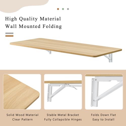 Modern Wall-Mounted Folding Table, Solid Wood, White and Natural Oak, 45x22 Inches, Collapsible Space-Saving Design for Home Office, Laundry Room (Burly Wood) - color: Burly Wood
