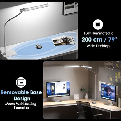 EYOCEAN Desk Lamp with Metal Base, 31.5" LED Office Lamp for Home Office, 24W Double Head Desk Light, Dimmable & Color Temperature, Table Lamp with Remote Control, Brightest Computer Monitor Light - color: Mattwhite