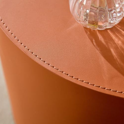 Round Nesting Coffee Table Set of 2 for Living Room, Orange | Saddle Leather Side Tables, 19 in. and 15 in. Accent and End Tables, Wood Frame, 200 lbs Capacity, Bedroom Home Office - color: 19.1" Round Orange