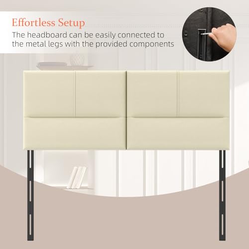 Upholstered Headboard Queen Size, Solid Wood Head Board with Sturdy Metal Legs, Leather Bed Headboard with Height Adjustable, Beige - color: Beige Gray, size: Queen