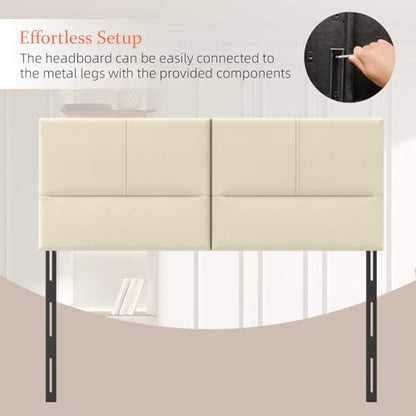 Upholstered Headboard Queen Size, Solid Wood Head Board with Sturdy Metal Legs, Leather Bed Headboard with Height Adjustable, Beige - color: Beige Gray, size: Queen
