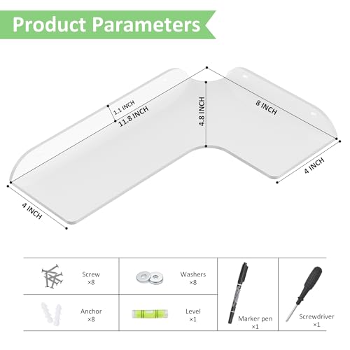 Sezanrpt 8x11.8 Inch Corner Shelf Wall Mount Set of 2, White Acrylic Corner Floating Shelves, Wall Organizer Shelf for Bathroom, Kitchen, Bedroom, Living Room, Dining Room, Office - color: White-2 Pack, size: 8x11.8 Inch