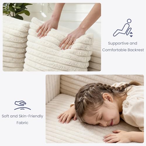 3-in-1 Convertible Sofa Bed: Boneless Loveseat Sleeper & Folding Couch Bed with 4 Pillows & Detachable Cushion,Furry Futon Couch for Bedroom,Apartment,Office and Living Room, No Assembly,Beige - color: D-beige, size: Loveseat Sofa