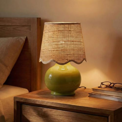 Benton Ceramic Table Lamp with Fabric Shade – 13" Bedside Accent Lamp for Bedroom, Living Room & Nightstand (Olive) - color: Olive