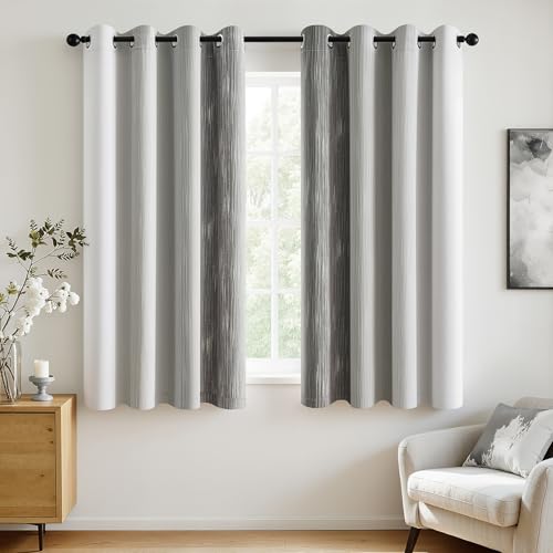 MIULEE Grey and Greyish White Ombre Blackout Curtains 52Wx54L Set of 2 | Full Room Darkening,Thermal Insulated,54 Inch Long,Grommet Drapes for Bedroom/Living Room,Modern Window Treatments - color: Grey and Greyish White, size: 52"W x 54"L (Pack of 2)