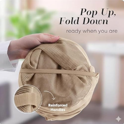 Handy Laundry Collapsible Mesh Pop Up Laundry Hamper with Side Pocket, Breathable & Space-Saving Foldable Basket for Clothes, Toys, Travel, Storage, 14 x 13 x 24 in, Beige - color: Beige