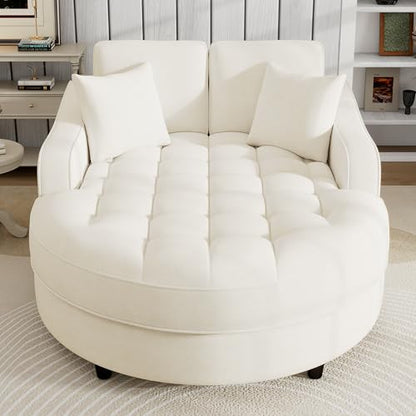 55" Modern 2-Seater Chaise Lounge Sofa Bed - Chenille Upholstered Loveseat Couch with Tufted Seat & Detachable Pillows, Space-Saving Sleeper Sofa (Beige) - color: Beige