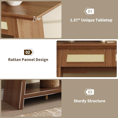 iPormis 70.9 Inches Rattan Entryway Table with Drawer, Narrow Long Console Table Behind Sofa, Wood Entry Accent Hallway Table for Living Room, Behind Couch, Entrance, Rustic Brown - color: Rustic Brown