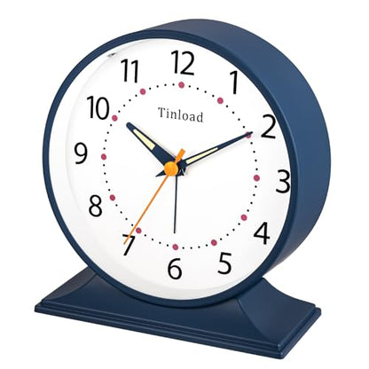 Tinload 4.5" Antique Retro Analog Alarm Clock, Small Silent Bedside Desk Clock with Manual Light, Battery Operated, Snooze, for Living Room, Bedroom, Bedside, Desk(Blue) - color: Blue