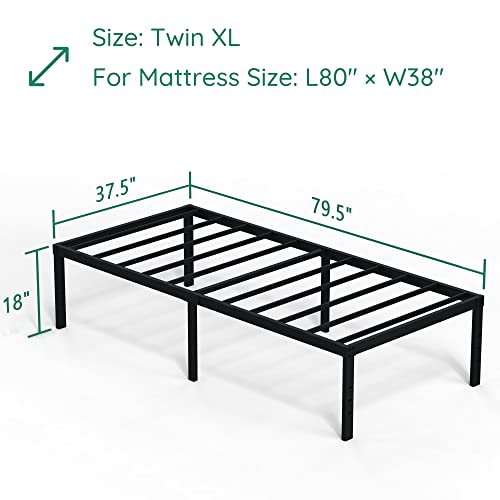 DiaOutro Twin XL Bed Frame 18 Inch Tall with High Storage, Black | Steel Slats Platform No Box Spring Needed Mattress Foundation, Easy Assembly, Noise Free - size: Twin XL, style: 18 Inch (Black)