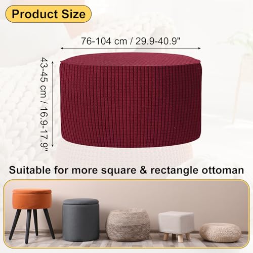 uxcell Ottomen Cover Round, Jacquard Ottomen Slipcover with Elastic Bottom Fit 76cm-104cm /29.9"-40.9" Diameter, Stretchable Footrest Stool Covers for Furniture Protector, Burgundy - color: Burgundy, size: 76cm-104cm/29.9"-40.9"