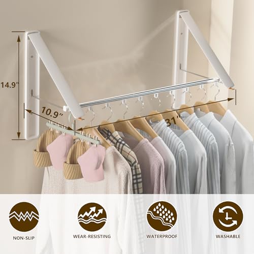 Clothes Drying Rack, Laundry Room Wall Mounted Retractable Clothes Hanger Drying Rack, Laundry Clothing Drying Rack Folding Indoor or Outdoor, Aluminium Dryer, 2pcs(White with 80cm bar) - color: White 2 Pack With Rod