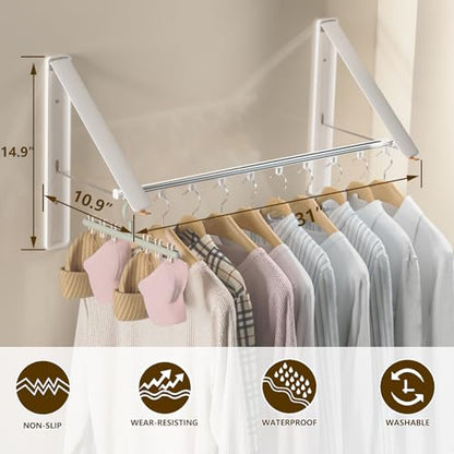Clothes Drying Rack, Laundry Room Wall Mounted Retractable Clothes Hanger Drying Rack, Laundry Clothing Drying Rack Folding Indoor or Outdoor, Aluminium Dryer, 2pcs(White with 80cm bar) - color: White 2 Pack With Rod