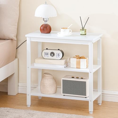 HOOBRO End Table, Simple Rustic Side Table with 3-Tier Storage Shelf, Narrow Nightstand for Small Spaces, Easy Assembly, for Living Room, Bedroom, Industrial Design, White WT14BZ01 - color: White