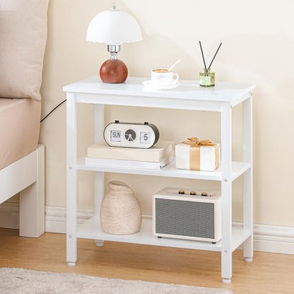 HOOBRO End Table, Simple Rustic Side Table with 3-Tier Storage Shelf, Narrow Nightstand for Small Spaces, Easy Assembly, for Living Room, Bedroom, Industrial Design, White WT14BZ01 - color: White