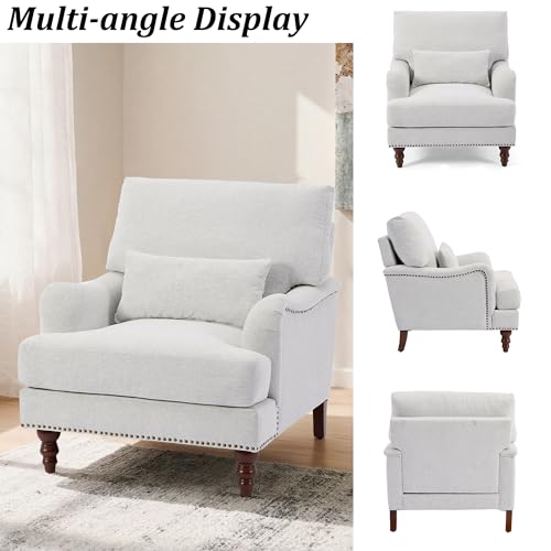 Mid-Century Modern Accent Chair with Lumbar Pillow, Ash Grey, 2 Pack | Upholstered Chenille Armchair, Solid Wood Frame & Legs, Comfy Reading Lounge Sofa for Living Room Bedroom, & Small Spaces - color: Chenille Ash Grey, size: 2 Seat