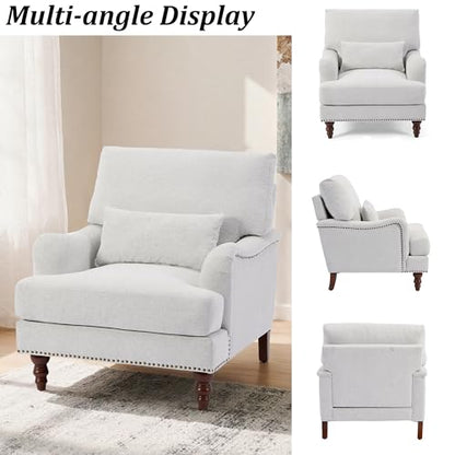 Mid-Century Modern Accent Chair with Lumbar Pillow, Ash Grey, 2 Pack | Upholstered Chenille Armchair, Solid Wood Frame & Legs, Comfy Reading Lounge Sofa for Living Room Bedroom, & Small Spaces - color: Chenille Ash Grey, size: 2 Seat