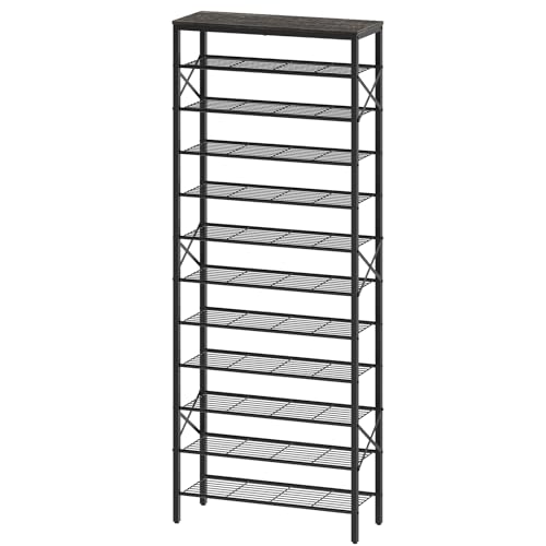 12 Tier Shoe Rack, Large Capacity Shoe Storage Organizer Holds 48 Pairs, Sturdy and Stable, for Entryway, Hallway, Closet, Dorm Room, Charcoal and Black SS12BC - color: Charcoal + Black, size: 27.8" x 10.8" x 79.3"