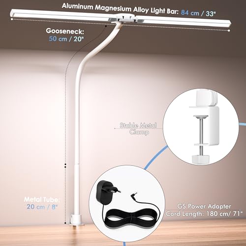 EYOCEAN Desk Lamp with Clamp, 31.5" LED Desk Lamp for Home Office, 24W Double Head Desk Light, Dimmable & Color Temperature, Table Lamp with Remote Control, Brightest Computer Monitor Light - color: White