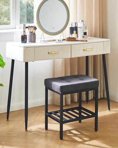 IBUYKE Rectangular Makeup Stool, Linen Seat Vanity Chair, Dark Gray WBD017G | Adjustable Feet Storage Space Footrest Multi-Use Small Side Table Ottoman Bedroom - color: Dark Gray, size: Rectangular