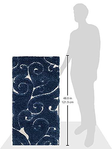 SAFAVIEH Florida Shag Collection Accent Rug - 2'3" x 4', Dark Blue & Cream, Scroll Design, Non-Shedding & Easy Care, High-Low Plush Pile, Ideal for Bedroom, Foyer, Hallway (SG455-6511) - color: Dark Blue/Cream, size: 2'3" x 4' (Rectangular)
