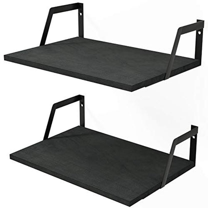SRIWATANA Floating Shelves Wall Mounted Set of 2 Rustic Wood Shelves with Large Capacity(Black | Wide Sturdy Rustic Organizers; Large Capacity Spacious Hanging Boards to Display Books, Plants, Kitchen Spices - color: Black