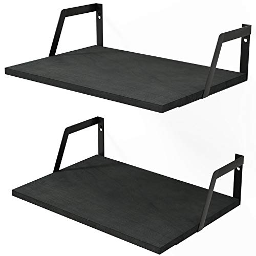 SRIWATANA Floating Shelves Wall Mounted Set of 2 Rustic Wood Shelves with Large Capacity(Black | Wide Sturdy Rustic Organizers; Large Capacity Spacious Hanging Boards to Display Books, Plants, Kitchen Spices - color: Black