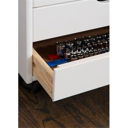 Linon Callie Multipurpose Six Drawer Dresser Wide Wood Rolling File Cabinet Storage Cart in White Wash