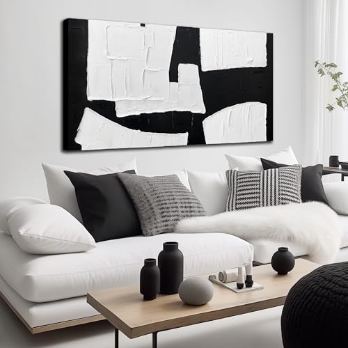 Black and White Abstract Art Wall Decor Minimalist Hand Painted Wall Art | Canvas Wall Picture for Living Room,Home Office Apartment Dining Room Hotel Hallway Decoration Size 24 x 48 Inch - color: Black and White, size: 48"L x 24"W Painting