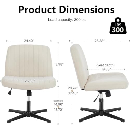 DUMOS Criss Cross Chair, Cross Legged Vanity Chair, Office Desk | Armless Wide Seat, No Wheels, Comfy Fabric, Swivel Height Adjustable, Computer Task Seating, Bedroom Study, Beige Dual Base - color: Beige Dual Base