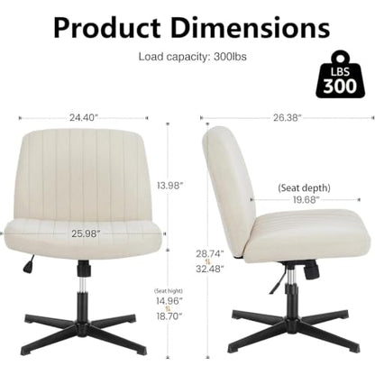 DUMOS Criss Cross Chair No Wheel Legged Office Wide Comfy Desk Vanity Chair, Armless Computer Task Seating Comfy Fabric, Swivel Home Height Adjustable for Bedroom, Study, Beige Dual Base - color: Beige Dual Base