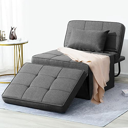 Sofa Bed, Set of 4 in 1 Multi-Function Folding Ottoman Breathable Linen Couch Bed with Adjustable Backrest Modern Convertible Chair for Living Room Apartment Office, Dark Grey - color: Dark Grey