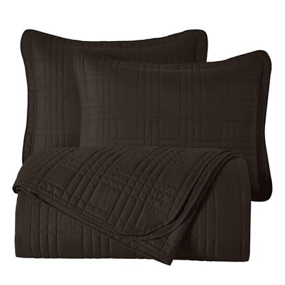 Chezmoi Collection Kingston Queen Size Bedspread Set, 3-Piece Brown Oversized Quilted Microfiber Lightweight Bedspread Coverlet (100"x106") for All Seasons - color: Brown, size: Queen