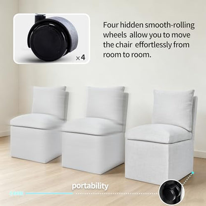 DUHOME Upholstered Armless Dining Chair with Casters,Linen Dining Chairs Set of 2 for Living Room,Single Sofa Chair with 4 Casters for Bedroom Reading Room Waiting Room Kitchen Dining Room - size: 2 pcs