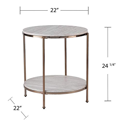 SEI Furniture Silas Round Faux Stone End Table, Champagne