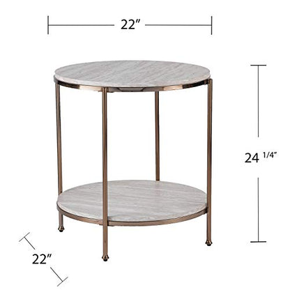 SEI Furniture Silas Round Faux Stone End Table, Champagne