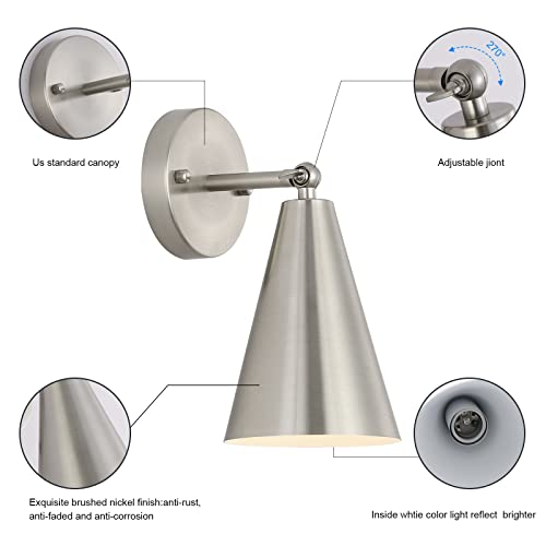 MWZ Brushed Nickel Wall Sconce Set of Two, Modern Sconces Wall Lighting Fixtures with Silver Metal Shade, Indoor Wall Mount Swing Arm Lamp for Bedroom,Bedside,Bar,Kitchen,Hallway - color: Brushed Nickel