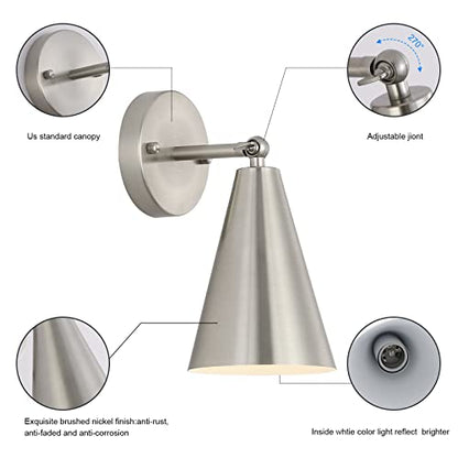MWZ Brushed Nickel Wall Sconce Set of Two, Modern Sconces Wall Lighting Fixtures with Silver Metal Shade, Indoor Wall Mount Swing Arm Lamp for Bedroom,Bedside,Bar,Kitchen,Hallway - color: Brushed Nickel