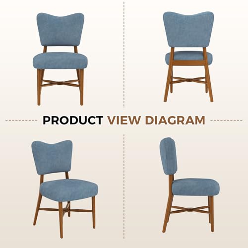 Farmhouse Dining Chairs Set of 2, Linen Seat, Wood Legs, Blue | Mid Century Modern, Upholstered Padded Cushion, Solid Wood Cross-Brace, Easy 15-Min Assembly, Kitchen Dining Room - color: Blue, size: Set of 2