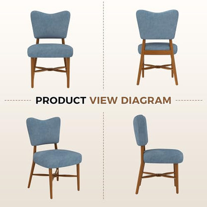 Mid Century Dining Chairs Set of 4, Linen Seat, Wood Legs, Blue | Farmhouse, Upholstered Padded Cushion, Solid Wood Cross-Brace, Easy 15-Min Assembly, Kitchen Dining Room - color: Blue, size: Set of 4