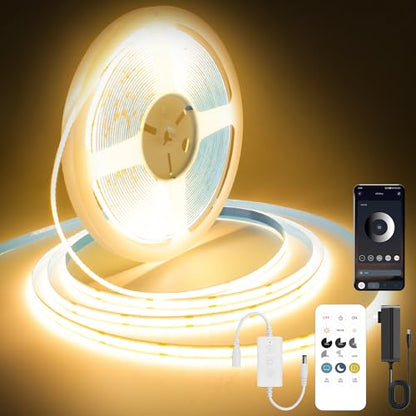 Pandery COB LED Strip Lights Warm White,24V Dimmable led Light Strip KIT with Remote and app Control,2700K 25FT/7.5m 8mm Wide Ra>90 Cuttable Flexible Strip Lights for Bedroom,Wardrobe,Cabinet - color: 2700K Warm white, size: 25FT