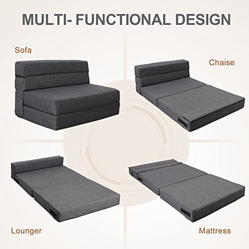 Nigoone Queen Size Folding Sofa Couch Memory Foam with 2 Pillows Sleeper Chair Lazy Couch Triple Futon Convertible Guest Beds, Washable Cover, Dark Gray - color: Darkgray, size: Queen