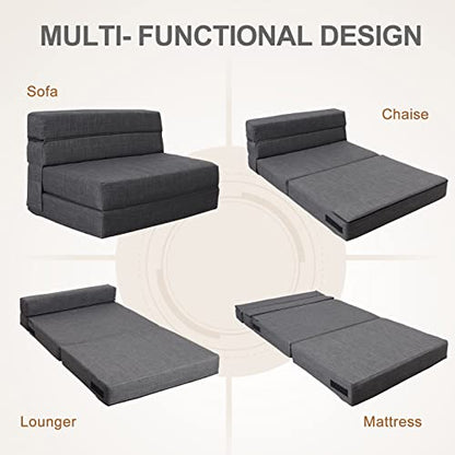 Nigoone Queen Size Folding Sofa Couch Memory Foam with 2 Pillows Sleeper Chair Lazy Couch Triple Futon Convertible Guest Beds, Washable Cover, Dark Gray - color: Darkgray, size: Queen